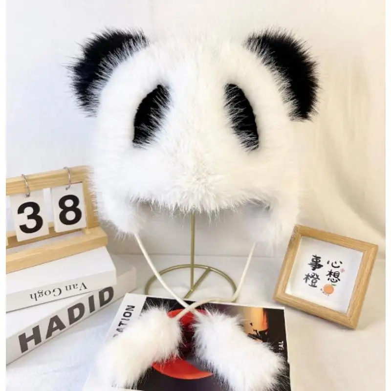 New Lovely Animals Panda Cartoon Plush Caps Concise Design Ladies Winter Warm Windproof Hats Fashion Versatile Women Cosplay Cap