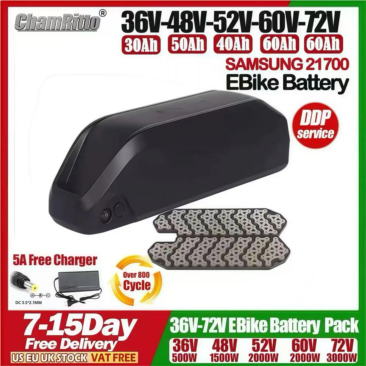 

36V 48v 52v Electric bike Batterie 25ah 30 40ah 50ah 60ah Lithium Battery ebike Hailong 60v 72v 1000w 2000w 3000w Conversion Kit