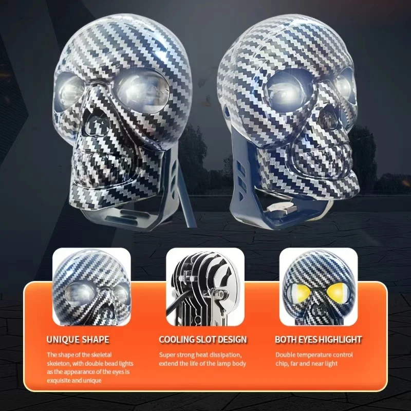 دراجة نارية القيادة الضباب s LED Pod s بار الجمجمة على شكل رؤوس xiliary لسيارة جيب الطرق الوعرة شاحنة ATV UTV قارب #2