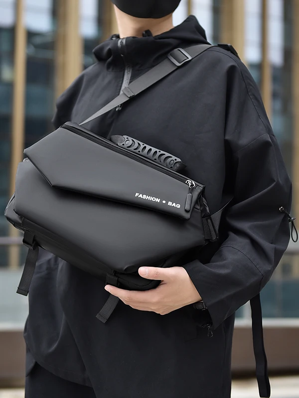 Street Style Men's Crossbody Bag Sports Motorcycle Riding Outdoor Waterproof Single Shoulder Bag Soft Nylon Material Casual L...