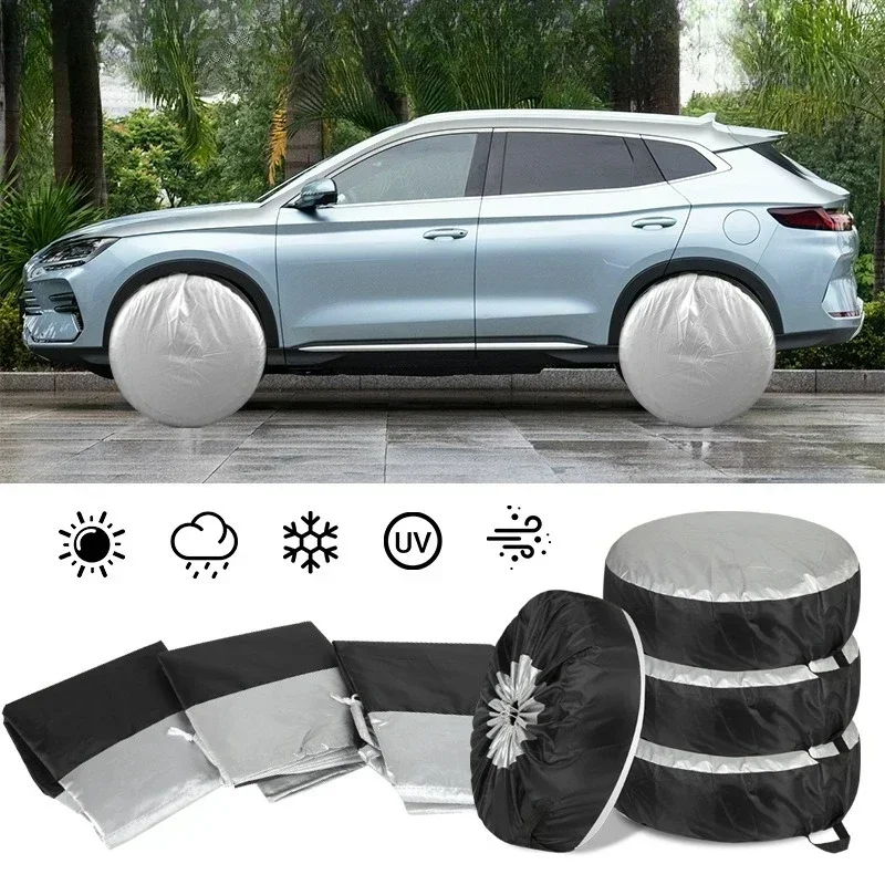 1/4 قطعة أكياس تخزين الإطارات الغبار مقاوم للماء S/L المحمولة عجلة الغيار غطاء السيارة أكياس حالة عجلة حامي سيارة بولي #2