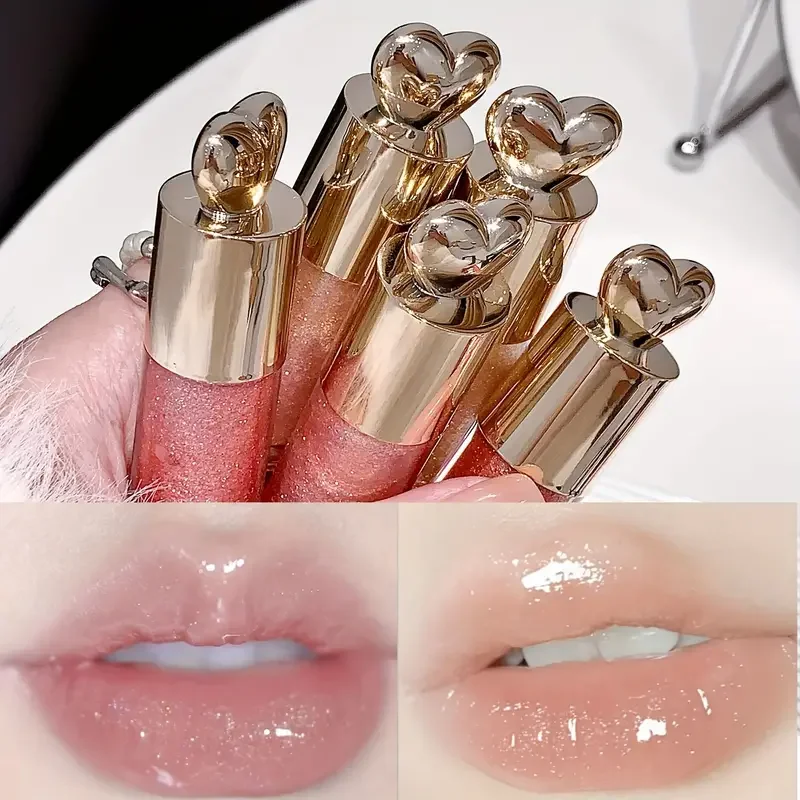 Balsamo per labbra idratante glitterato effetto lucido, rossetto scintillante con cappuccio a forma di cuore, nutriente per tutti i tipi di pelle Trucco labbra