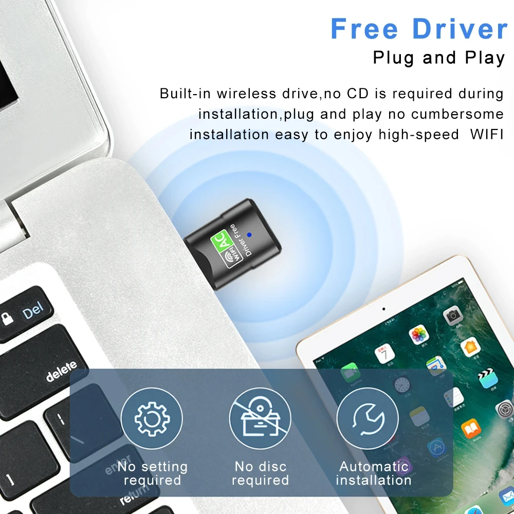 USB 3.0 600Mbps WiFi Adapter Dual Band 2.4G&5.8GHz Free Driver Wireless Network Card For Desktop Computer Laptop Wifi Receiver