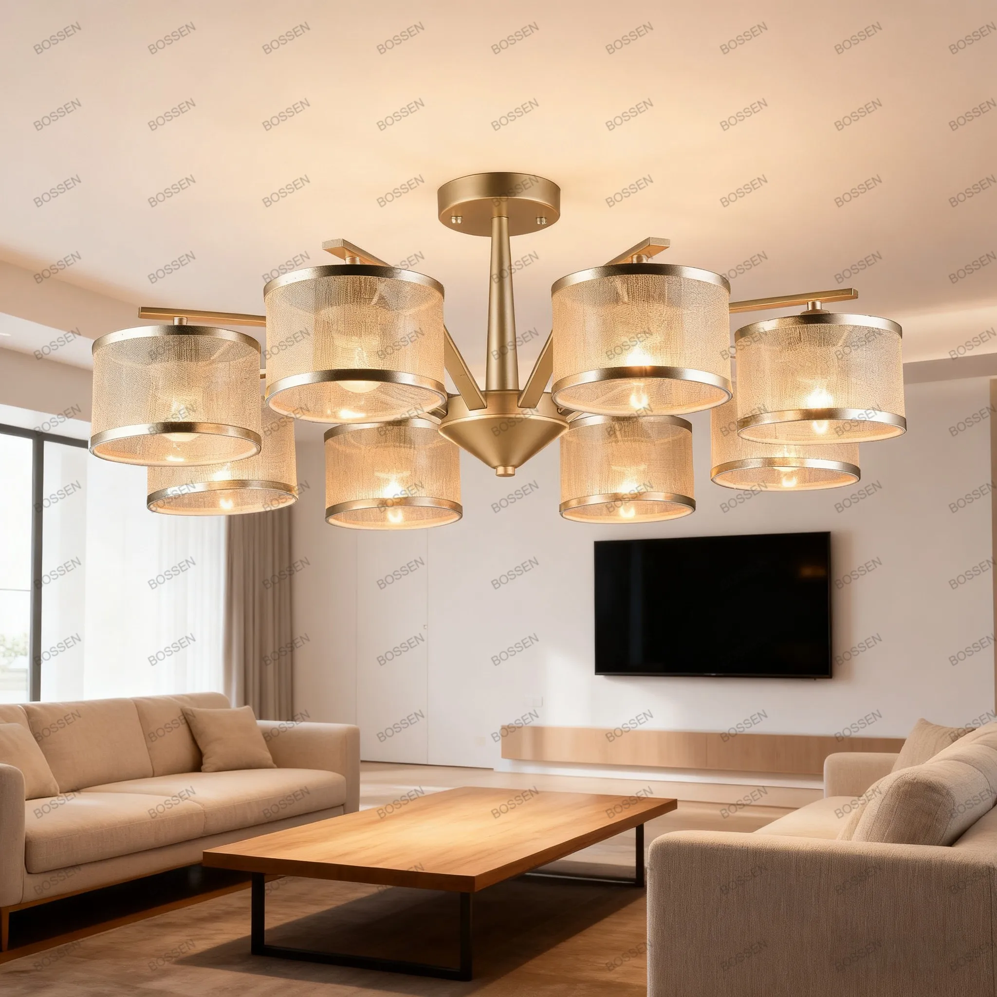 BOSSEN moderne branche d'arbre or matériel plafonnier verre suspension lustre à intensité variable pour salon chaîne réglable