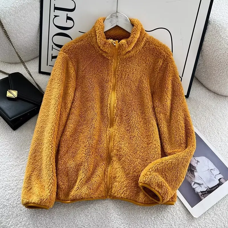Autumn Winter Women's Long Velvet Fleece Zipper Sleeve Coat Warm Coral Fleece Jacket Full Length Outerwear Comfortable Coat