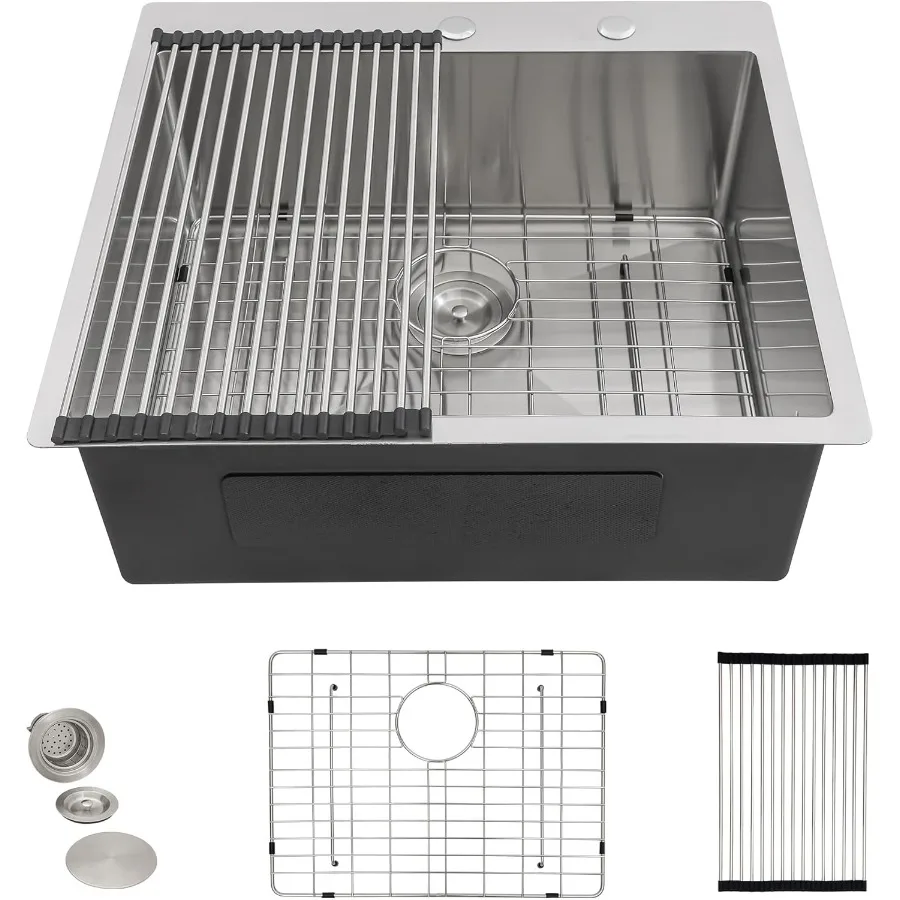 حوض مطبخ مقاس 25 بوصة × 22 بوصة لغرف أدوات الغسيل RV - سطح متين بمقياس 16 304 من الفولاذ المقاوم للصدأ