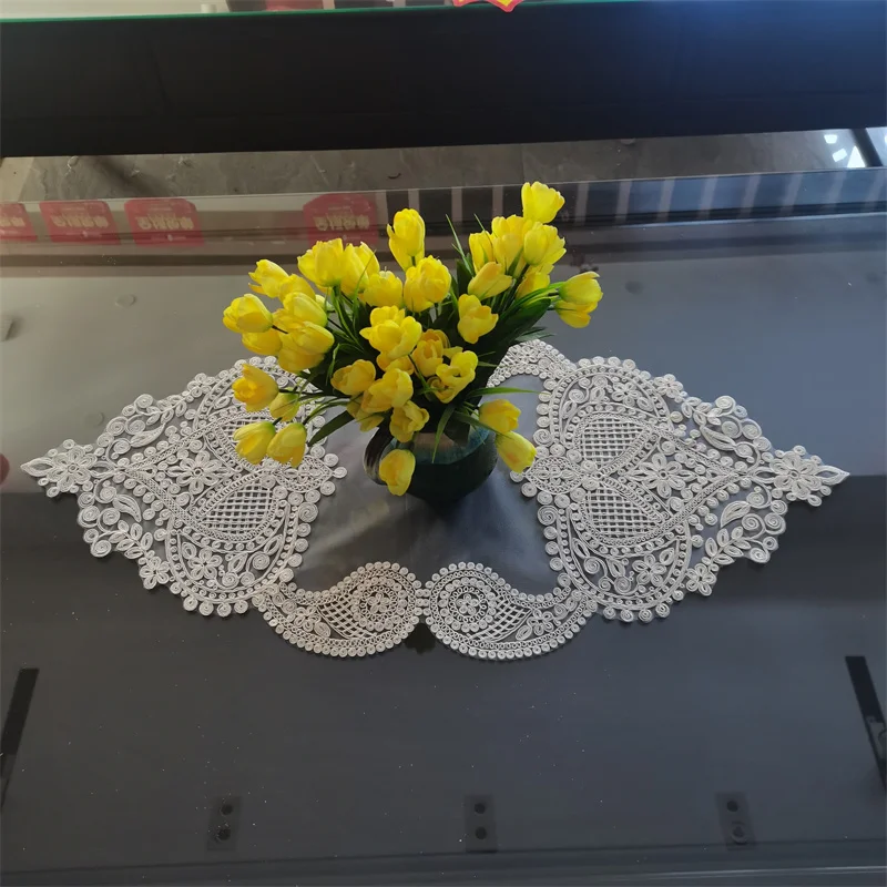 

Popular lace flower Rope embroidery Table flag Runner cloth cover tablecloth Christmas Wedding Table decoration and accessories