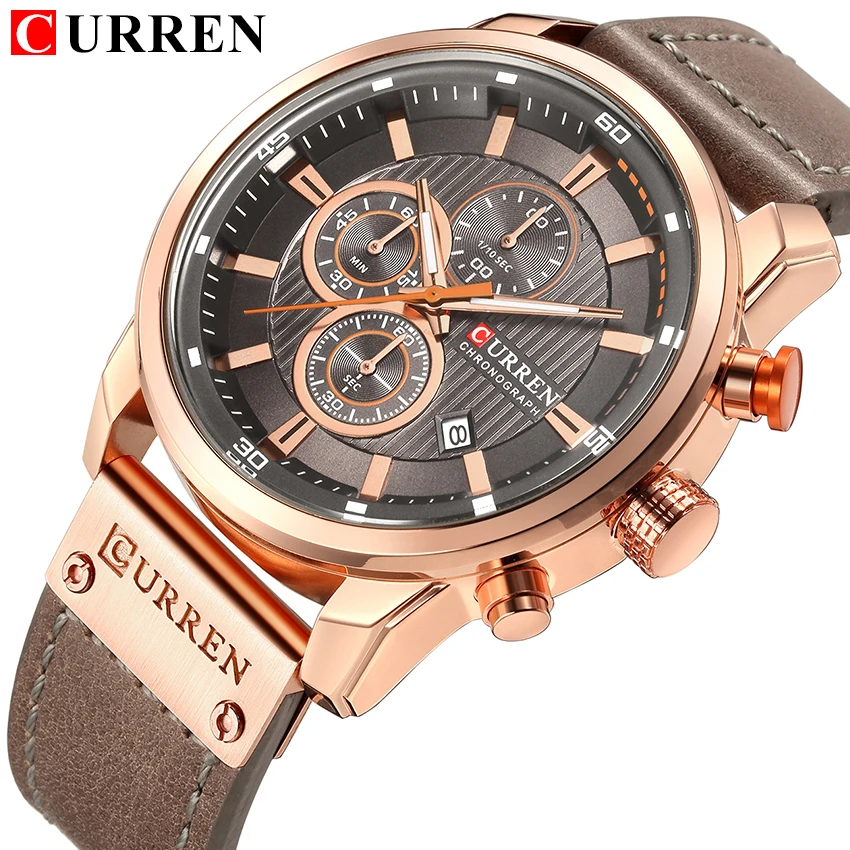 CURREN 8291 Herren-Quarz-Chronographenuhr, lässige Leder-Militär-Sport-Mode-Gentleman-Armbanduhr – Detail 29