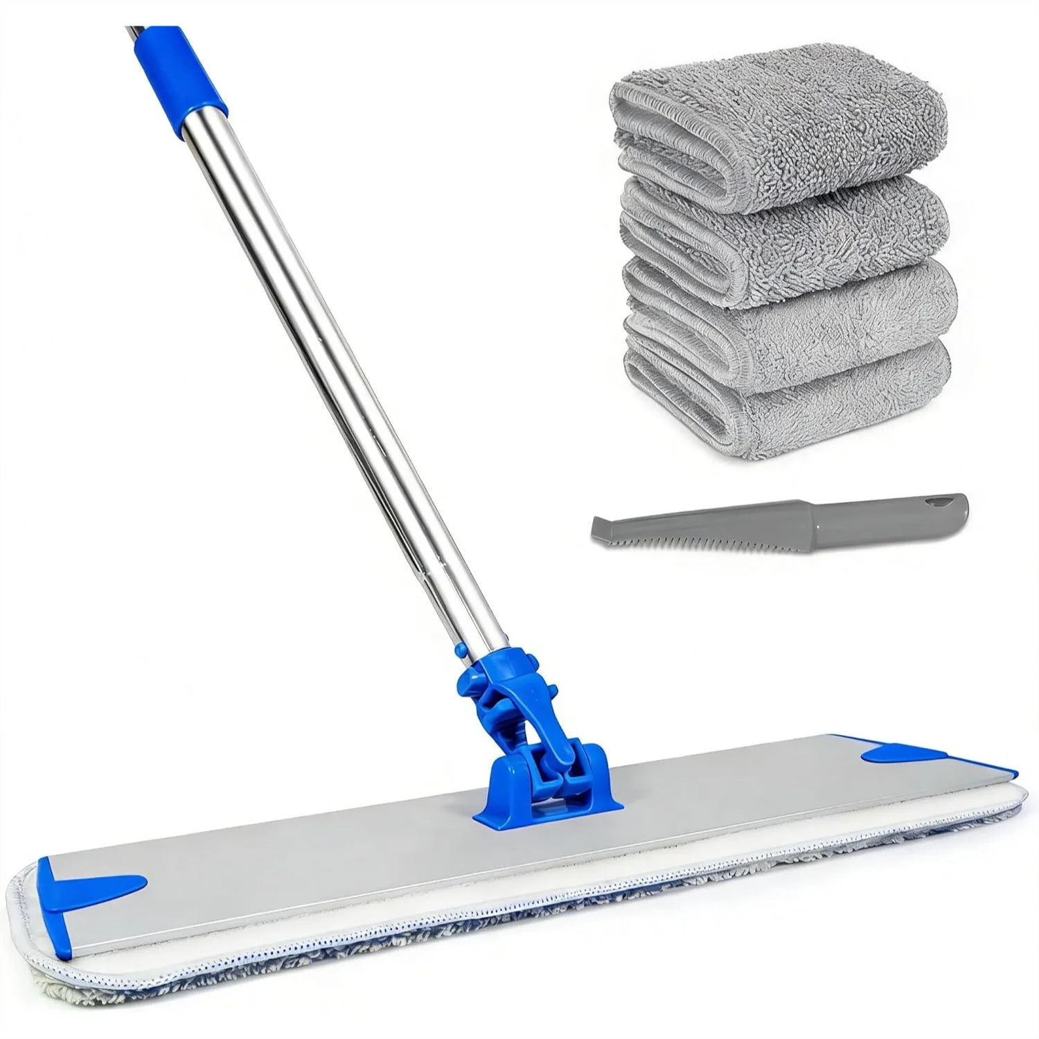 

18" Microfiber Flat Mop with Aluminum Base & Stainless Steel Handle for Floor Cleaning, Wet Dry Dust Mop for Hardwood Tile