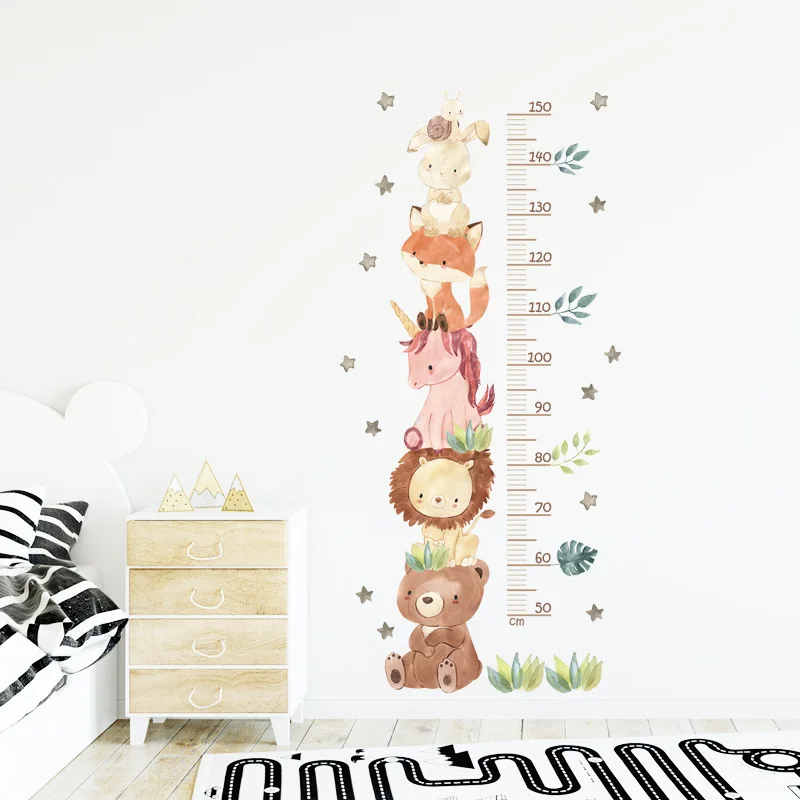 Cute Cartoon Animal Pile Arhat Vinyl Wall Decals for Home Nursery Room Decoration Kids Puzzle Game Growth Record Height Stickers
