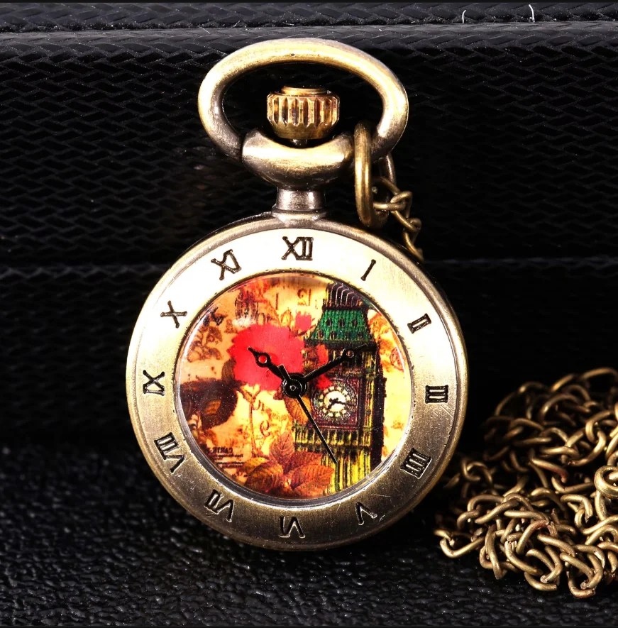 

Copper color clock tower retro creative large pocket watch