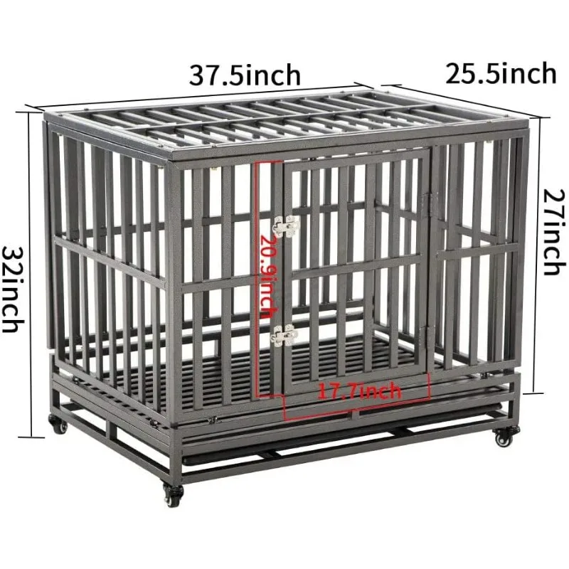 38 Inch Heavy Duty Dog Cage Metal Kennel and Crate for Large Dogs,Easy to Assemble Pet Playpen with Four Wheels,Black … …