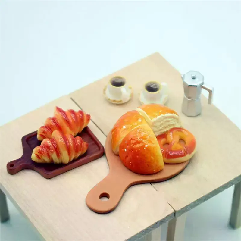 Ornaments Kids Kitchen Pretend Play Toy DIY Accessory Gifts Cute Dollhouse Miniatures Coffee Bread Breakfast 11-Piece Set Model