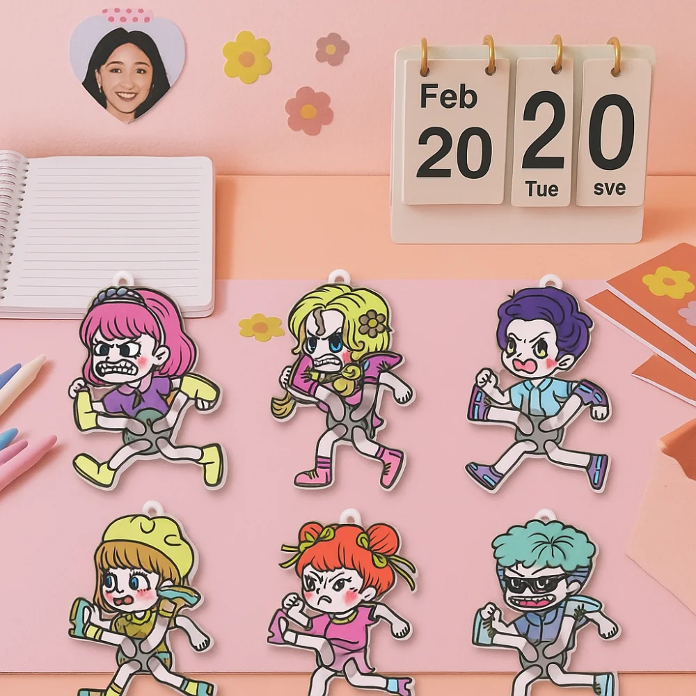 12 pçs/set design engraçado giroscópio chaveiro bonito estilo anime esporte correndo tema mão giroscópio brinquedo recurso de fiação