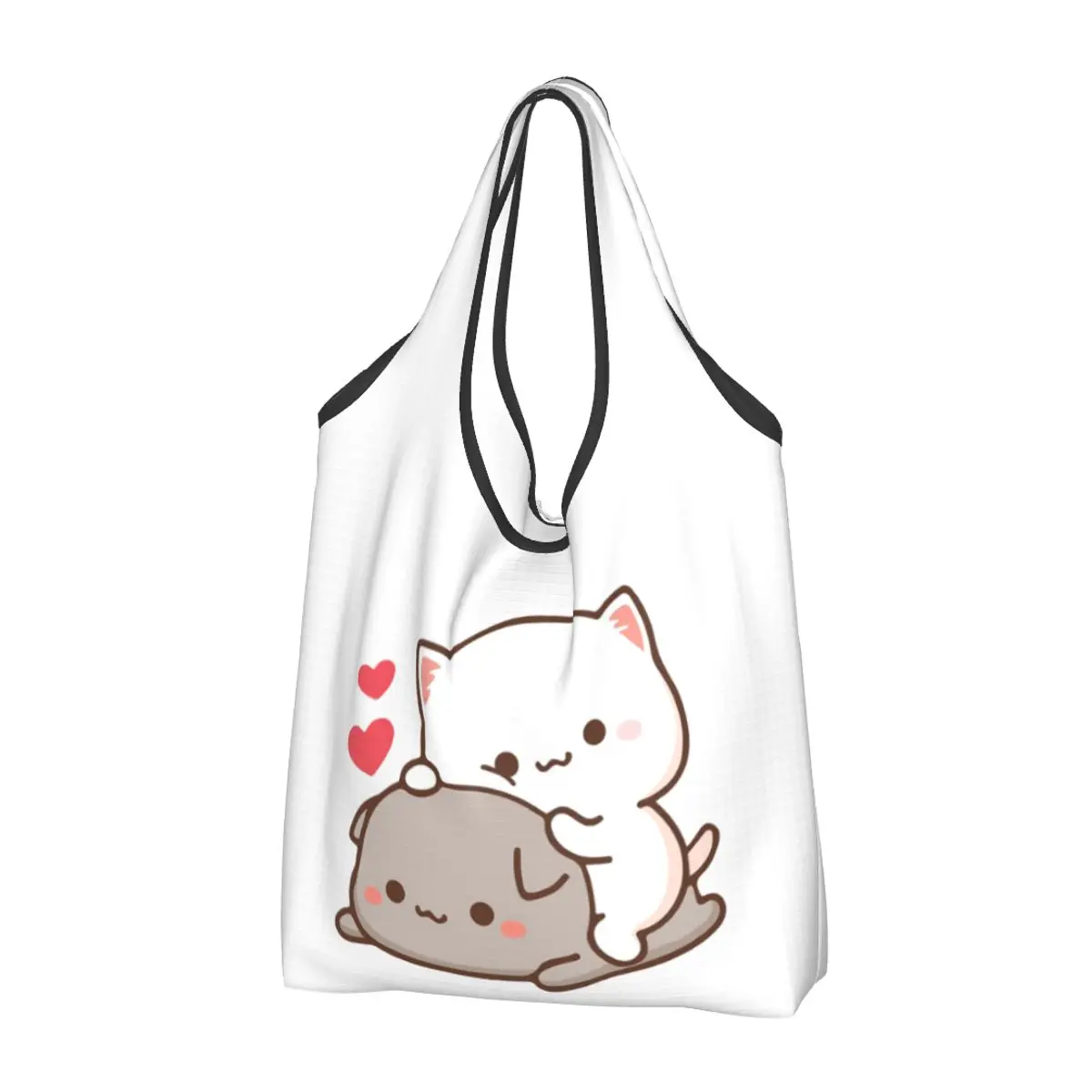 

Reusable Peach And Goma Shopping Bag for Groceries Foldable Cute Mochi Peach Cat Grocery Bags Washable Large Tote Bags