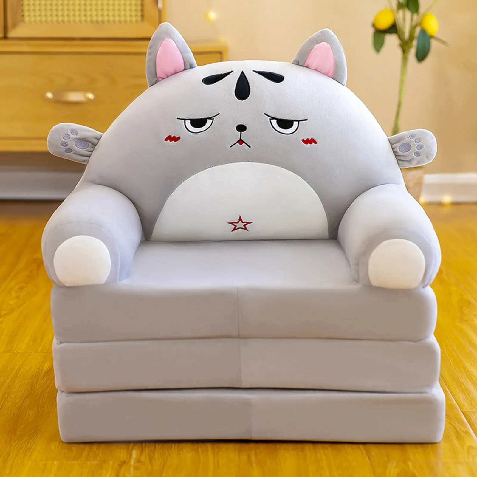 H Foldable Kids Sofa Backrest Armchair 2 In 1 Foldable Children Sofa Cute Cartoon Lazy Sofa Children Flip Open Sofa Bed For