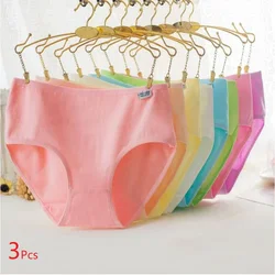 3 Pcs Women's Cotton Panties Underpants Mid Rise Stretch Solid Candy Color Briefs Breathable Intimates Panties Female Underwear