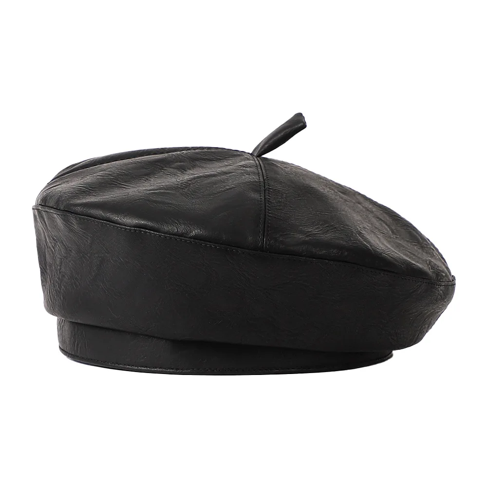 Winter Hüte Frau Baskenmütze Pu Leder Französisch Berets Frau Herbst Winter Vintage Mützen Einfarbig Neue