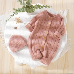 Baby Romper Knit Autumn Newborn Girl Boy 2PC Jumpsuit Outfits Long Sleeve Infant Toddler Clothing Hat Clothing Hat 0-18M Onesies