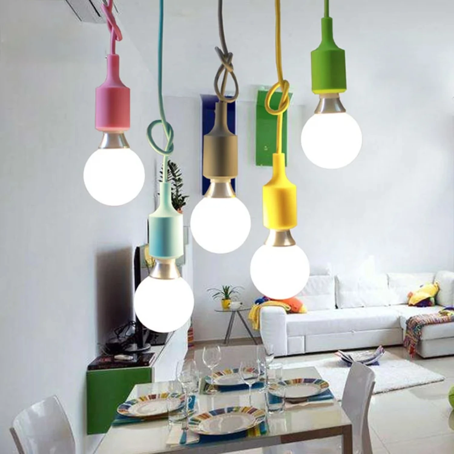 Room/ Room Pendant Lights Chandelier Light Fixtures E27 Silica Gel Pendant Light Eletrical Wire Colorful Pendant Lamp  Dining