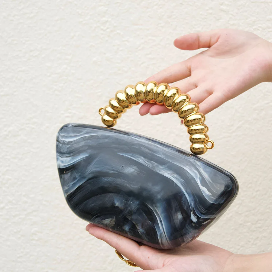 pattern clutch bag, gold bead string handle, gentle suction, elegant temperament, simple dinner bag