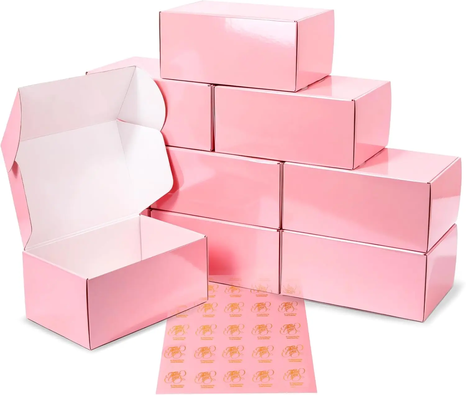

30 Pack 9x6x4 Glossy Pink Corrugated Shipping Boxes for Small Business Packaging, Mugs, Subscription Boxes