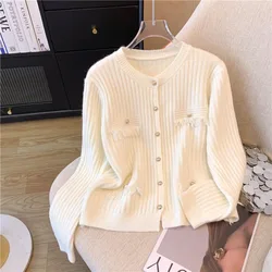 Autumn Winter Elegant Temperament Knitting Cardigan Sweater Coat Women Fashion Tassel Simplicity Solid Color Loose Knitwear Tops