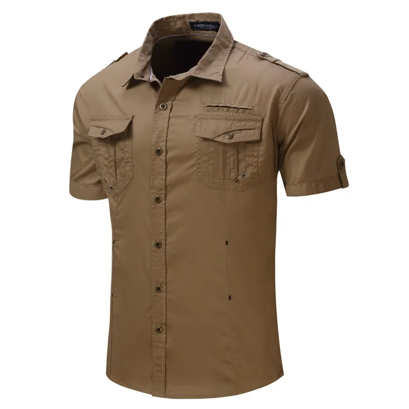 

Men's Shirt 2023 New Men Cargo Shirt Fashion Casual Shirt Summer Style 100% Cotton Solid Mens Casual Shirt Plus Size S-3X