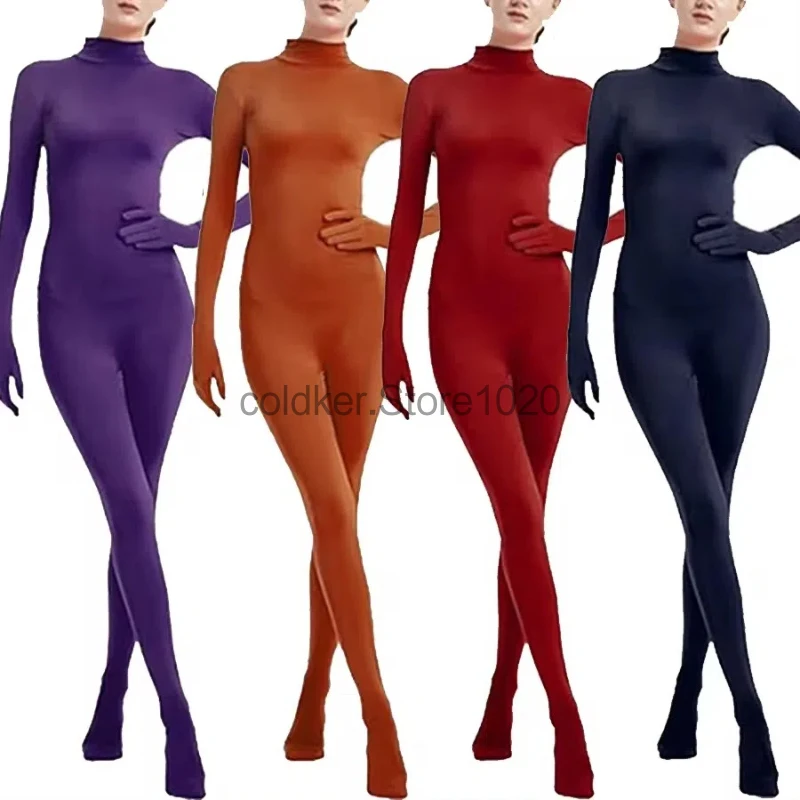 New Women Ninja Invisible Man Costume Black Green Stretch Adult Turtleneck Long Sleeve Full Body Zentai Stage Performance Wear