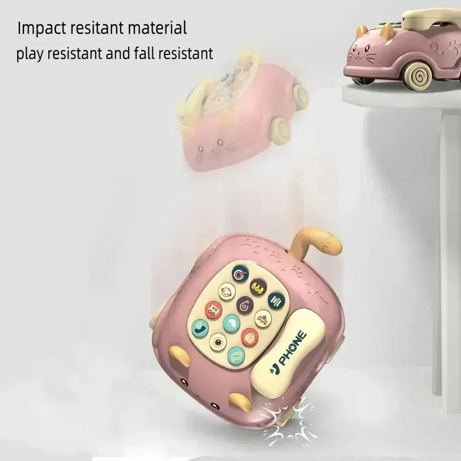 แมวดึงจําลองโทรศัพท์แบบมีสายการ์ตูนสัตว์อัจฉริยะเพลงมือถือสองภาษาการสอนจําลองการศึกษาของเล่น