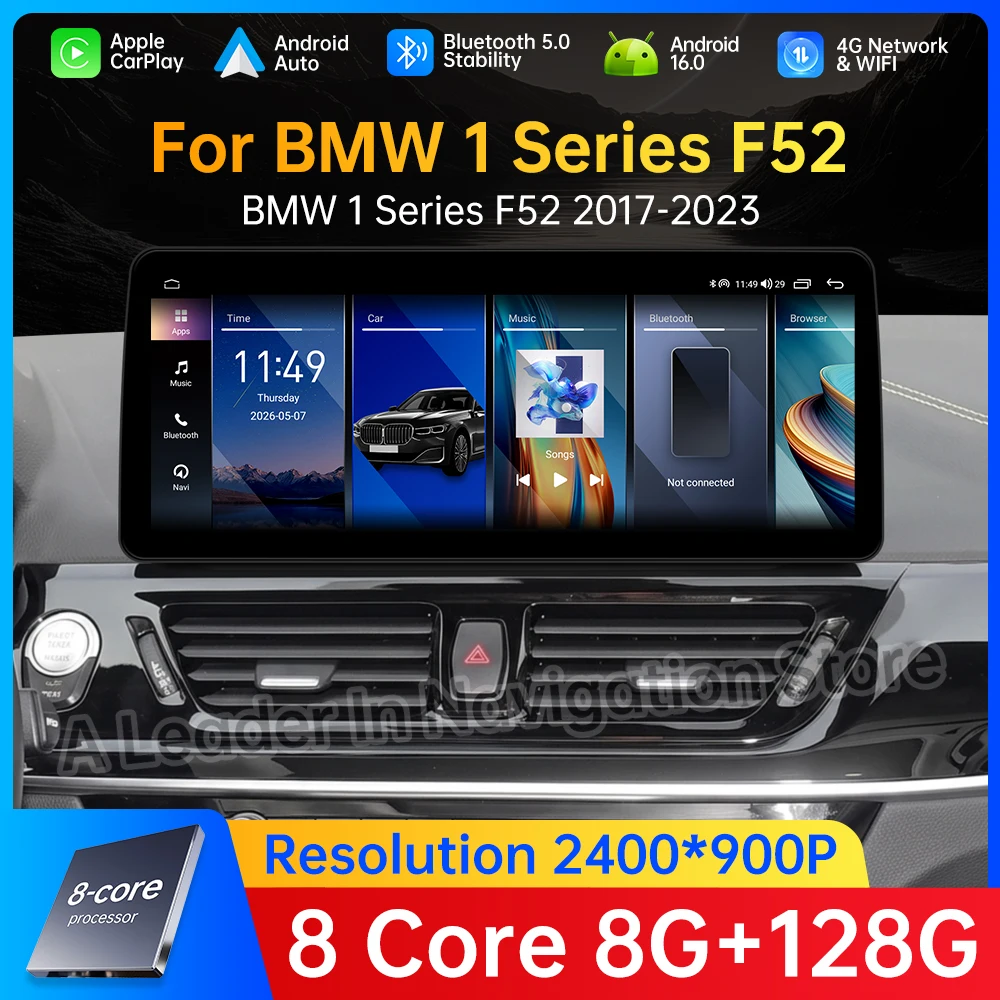 Android 16 Wireless Carplay for BMW 1 Series F52 2017 - 2023 Car Video Multimedia Radio Player 4G BT QLED Touch Screen Tool