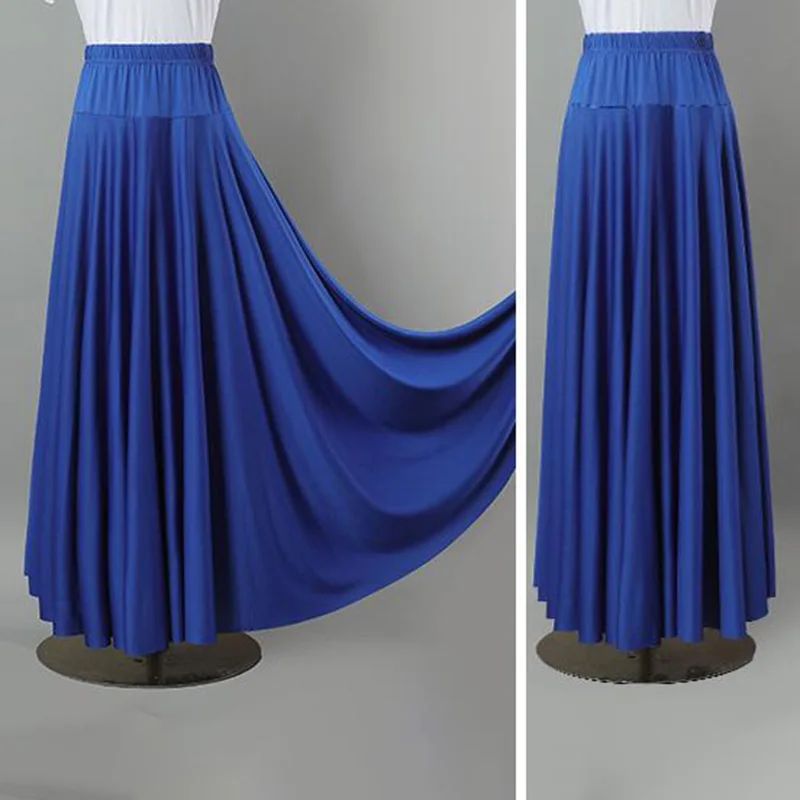 Jupes de danse de salon taille haute pour femmes, costume de danse moderne élégant pour dames, grande taille, demi-longueur plissée, grande balançoire, 10 couleurs