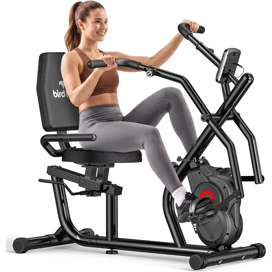 Recumbent Exercise Bike with Arm Exerciser, Soft Adjustable Seat for Home