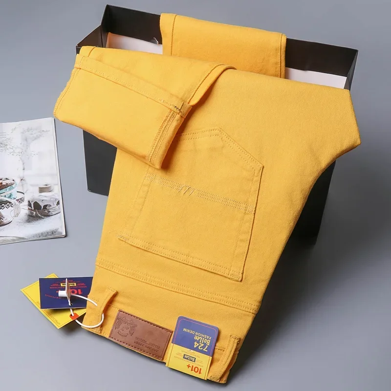 5 Farben 98 % Baumwolle Stretchy Jeans Herren Mid-Taille Gerade Bleistift Denim Hosen Marke Kleidung Persönlichkeit Mode Männliche Hosen