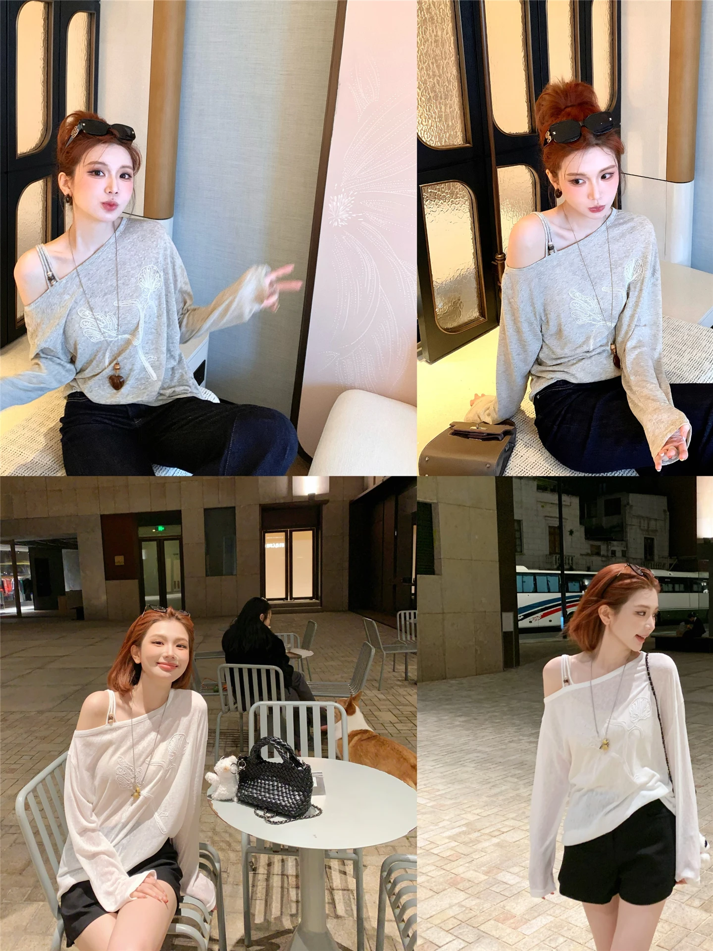 

Spring Summer Korean Style Loose Long Sleeve Knitted Shirt Women's T-shirt Casual Commute Style Polyester Fiber round Neck