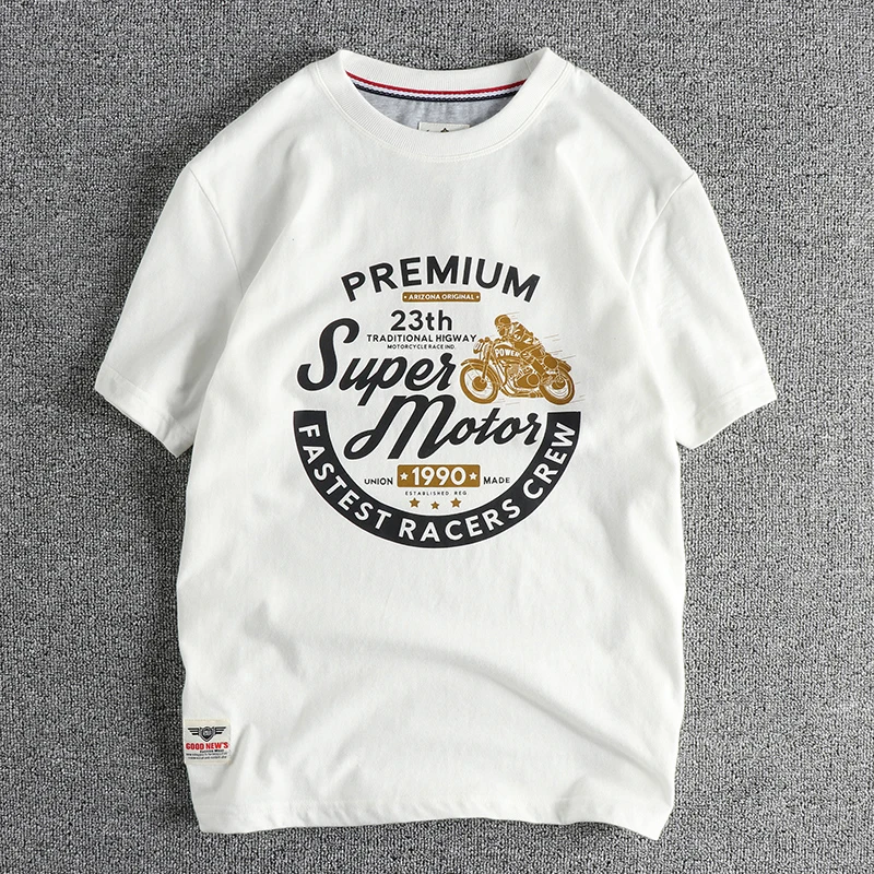 Super Motors Letter Printed Cotton Men\'s T Shirts Summer Casual Loose T-shirt for Youth Men American Style Tees Tops tshirts