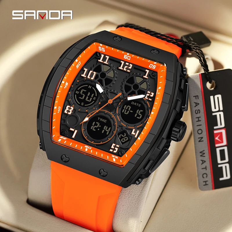 Sanda brand\'s new electronic watch digital multifunctional fashion trend men\'s watch silicone waterproof alarm clock men 2024