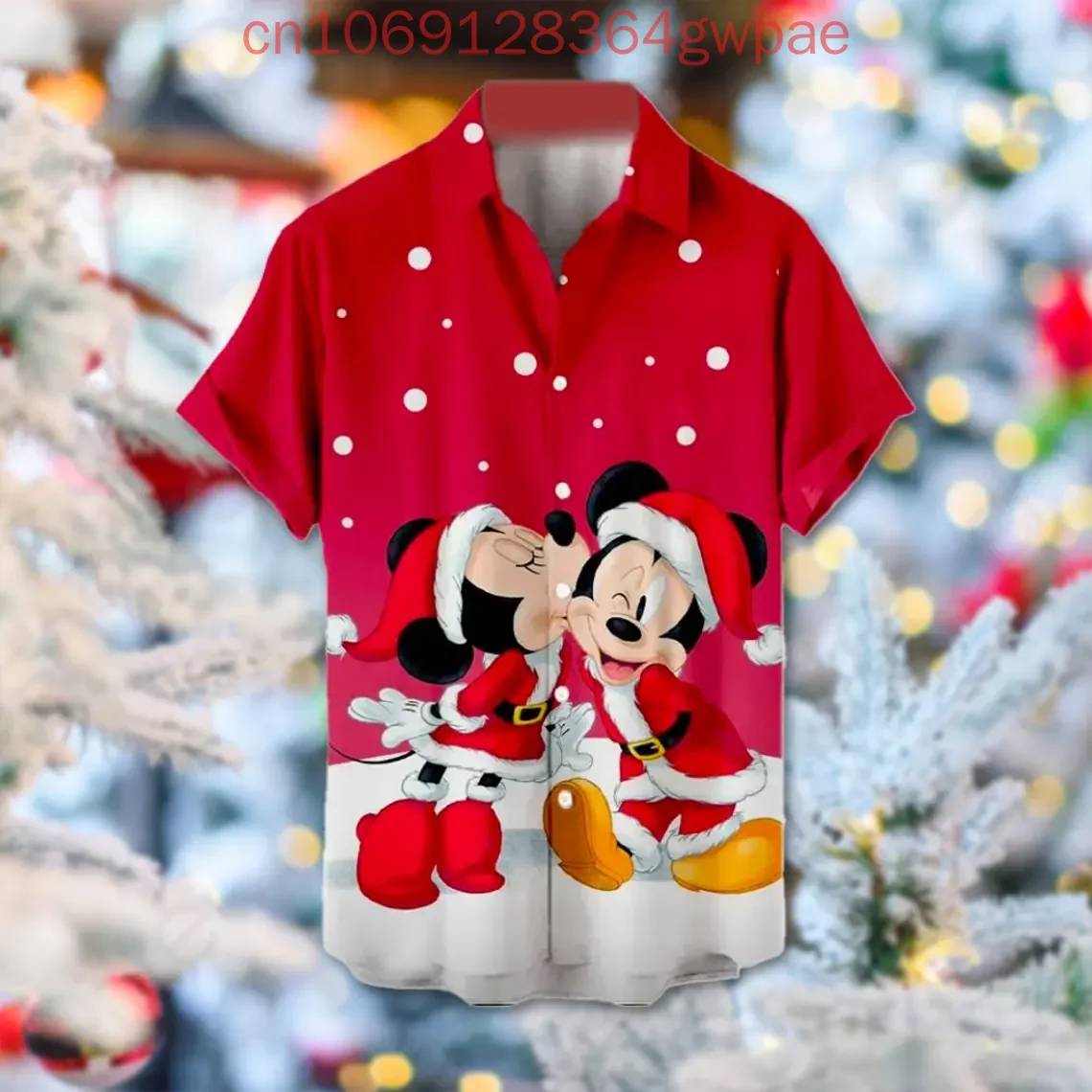 Disney Mickey Mouse Christmas Hawaiian Shirts Men Women Casual Beach Y2k Shirt Kids Shirt Short Sleeve Button Up Shirt