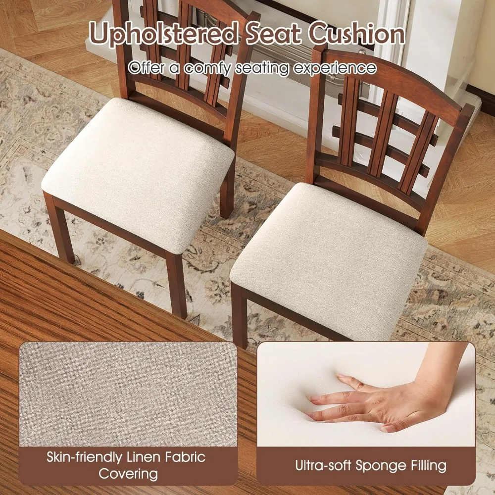 طقم كراسي طعام خشبية مكون من 4 قطع، كراسي جانبية للمطبخ في المزرعة مع مقعد مبطن ومسند ظهر مريح، وكراسي طعام منجدة #4