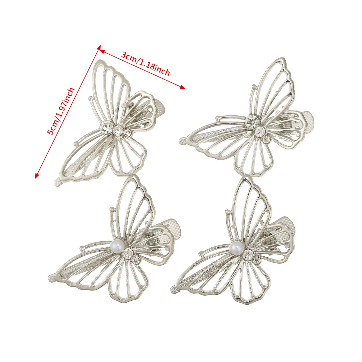 Rhinestone Butterfly Hair Clip Silver Fashion Festival Hair Clip Sweet Photo Styling Hair Clip Hairpin Korean Hair Accessories