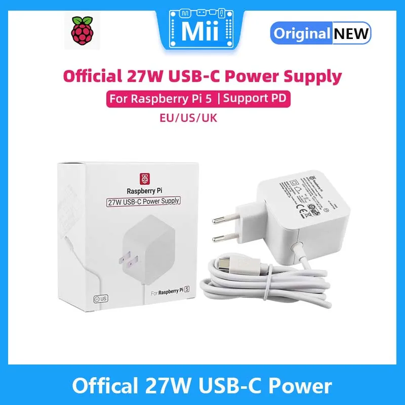 

Official Raspberry Pi 27W USB-C Power Supply 5.1V 5A Compatible for PD Charging EU US UK Plug for Raspberry Pi 5