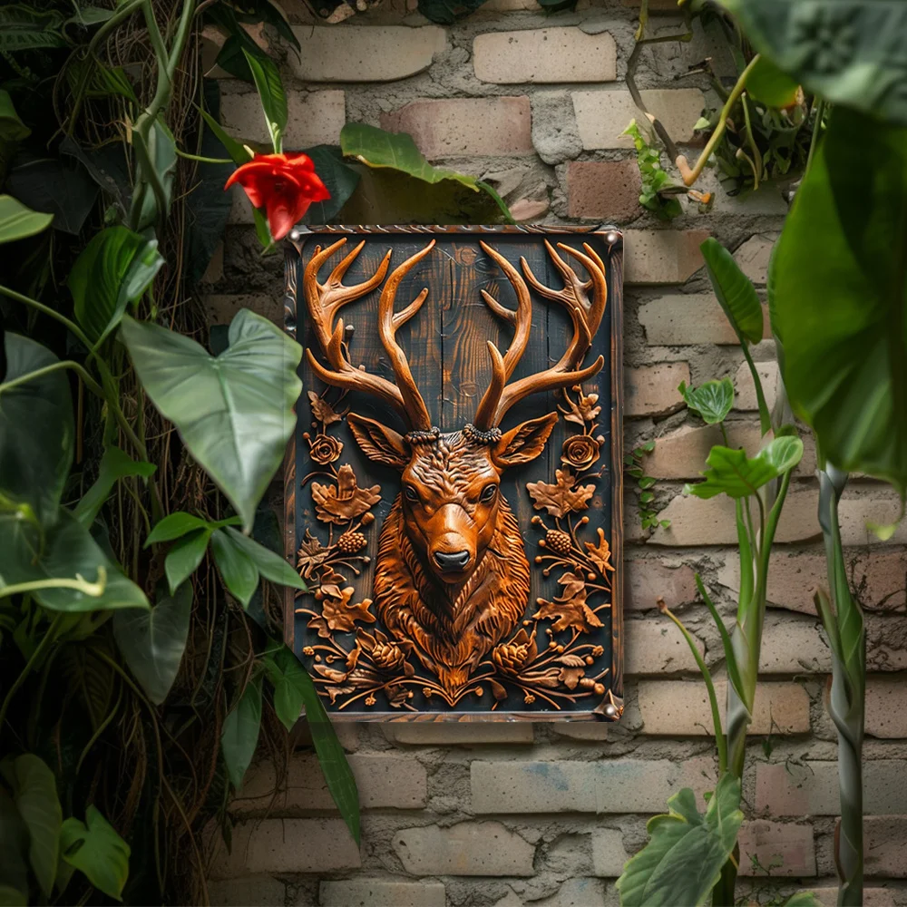 Metal Sign with Deer and Antler Rack Design - Wall Decor for Bedroom, Living Room, Office- Durable with High Bending Resistance