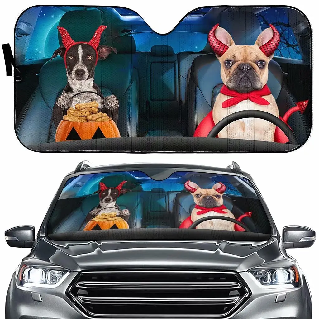 Bulldog Driving Auto Windshield Sun Shade Pumpkin Car Sunshades Car Front Window Reflector Anti-UV Sunshade Fit Truck Auto Car S