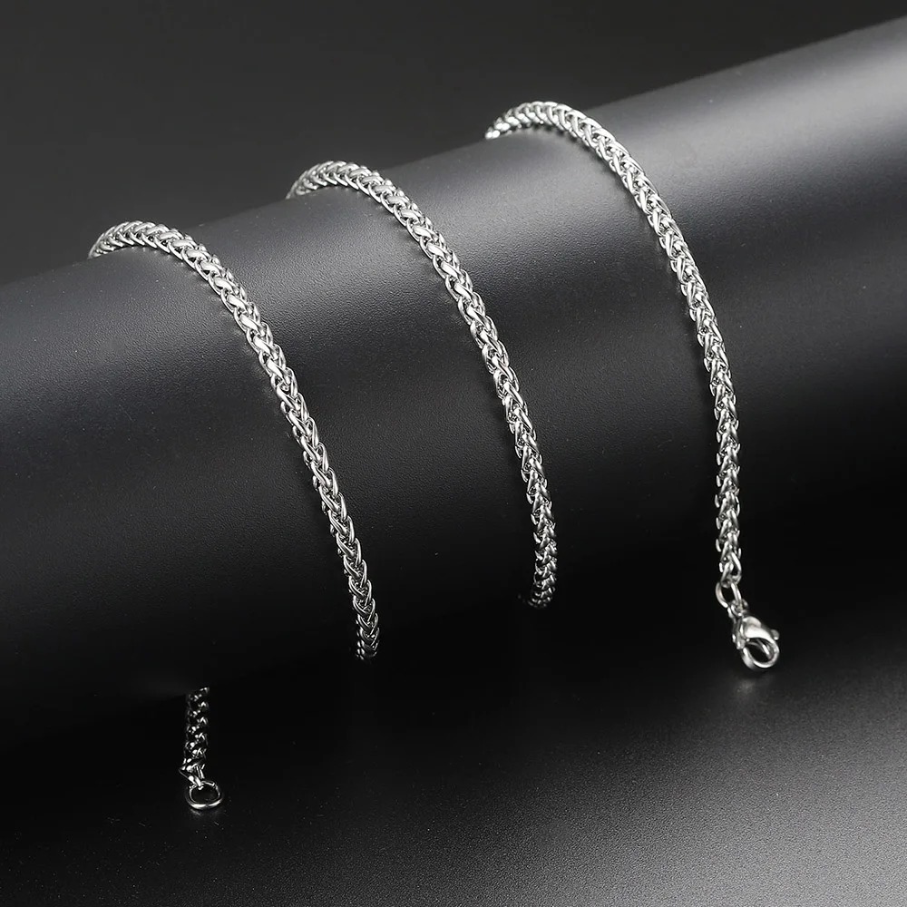 Simple Franco Link Chain Women\'s Necklace Hip Hop Hippie Necklace 3MM Stainless Steel Chains Minimalist Choker Neck Jewelry C024