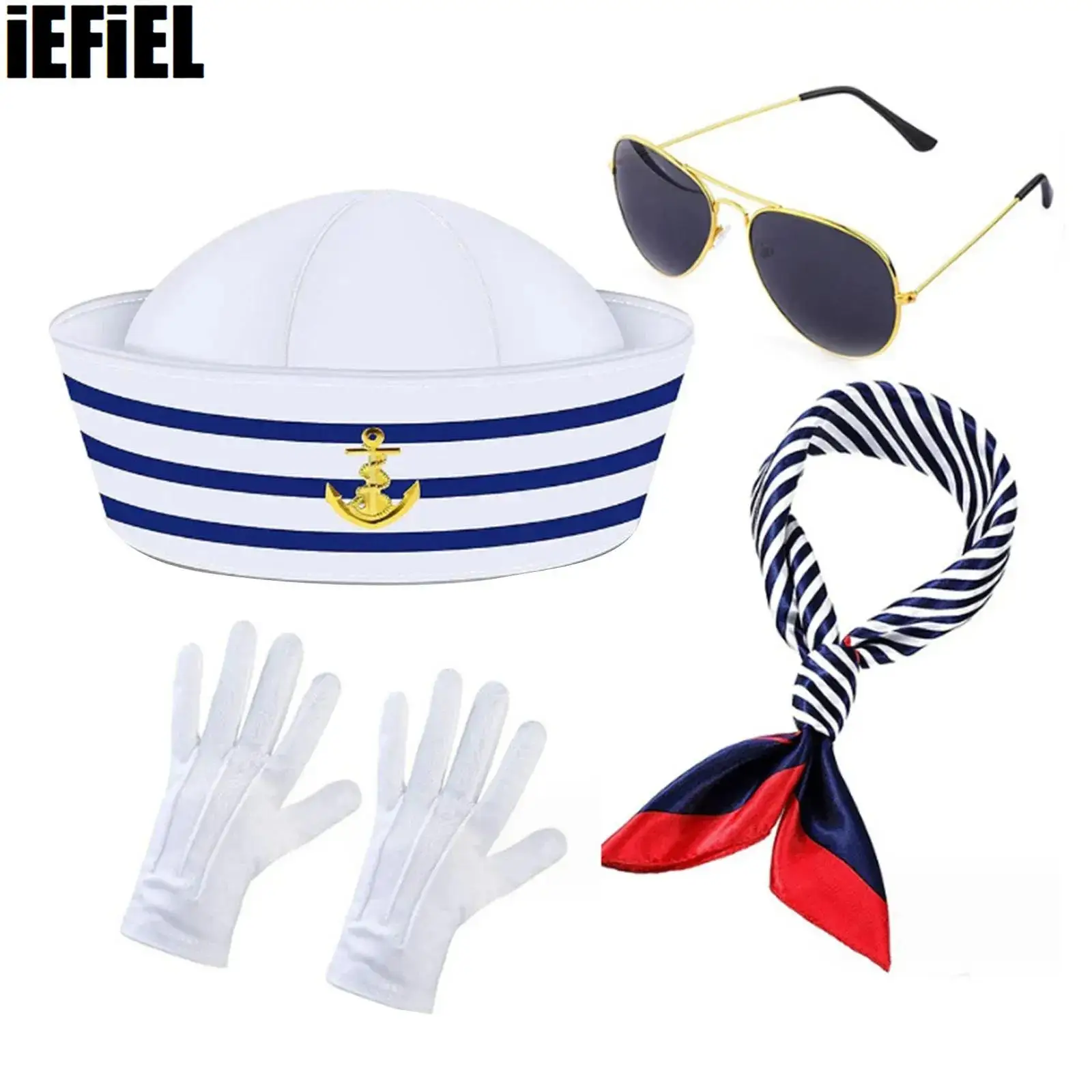 

Halloween Captain Sailor Cosplay Accessories Hat Scarf Sunglass Gloves And Ship Anchor Necklace Props for Dressing Up Party