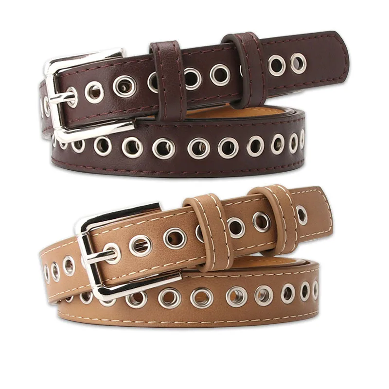 Women Waist Belt Strap Hollow Rivets PU Leather Strap Ladies Slim Waistband Female Jeans Wild Belt