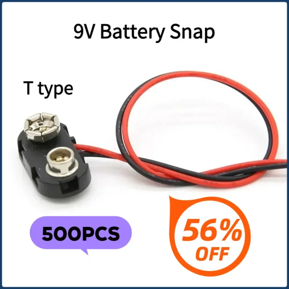 

500 шт. 9В батарейных зажимов-коннекторов с жестким корпусом, DC-разъемы для крепления на ремень, Т-образные защелки, соединители с проводом 15 см, штекер-разъем