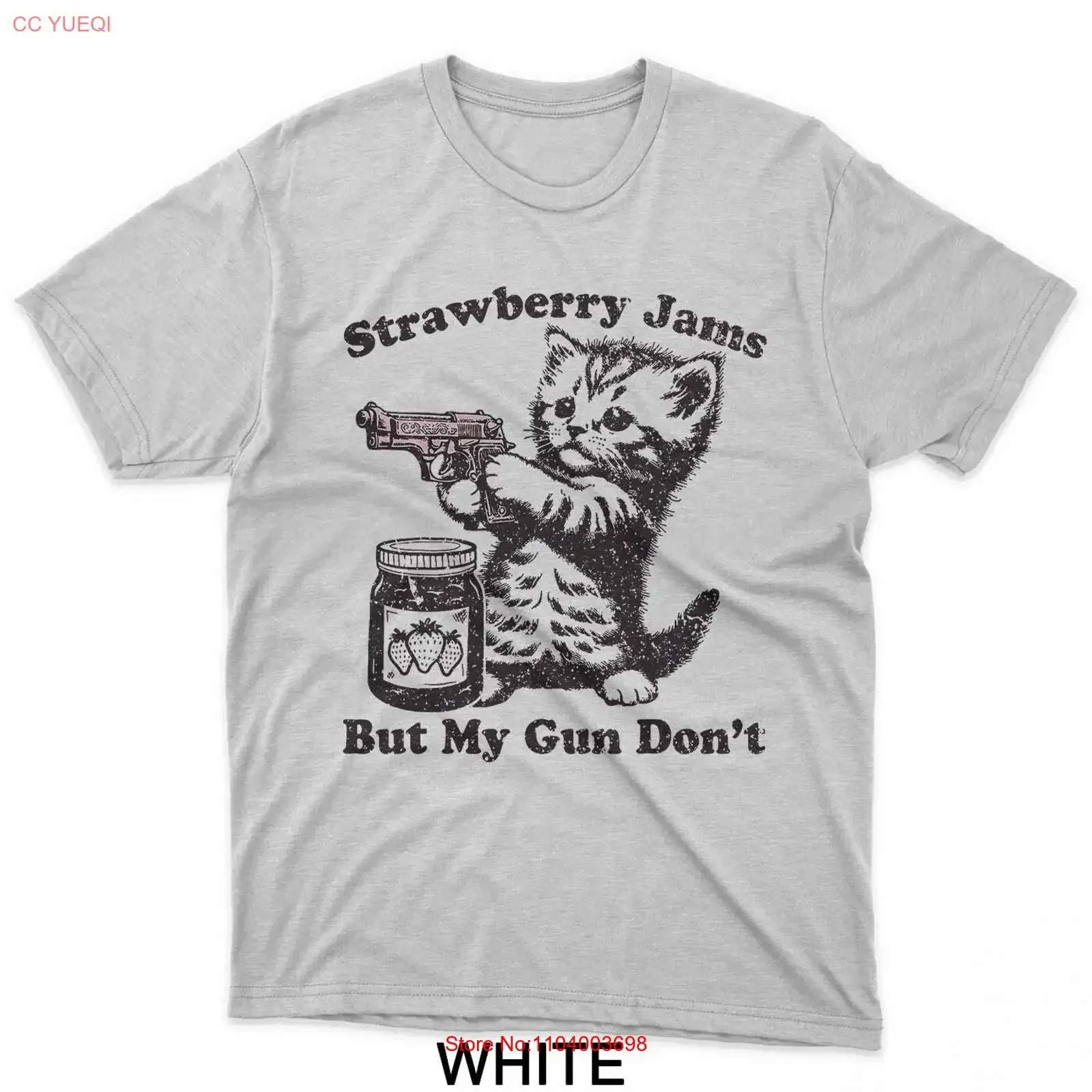

Футболка Strawberry Jams But My Gun Don't Funny Cat, винтажная стираная удобная повседневная уличная дизайнерская одежда, мягкая, слегка