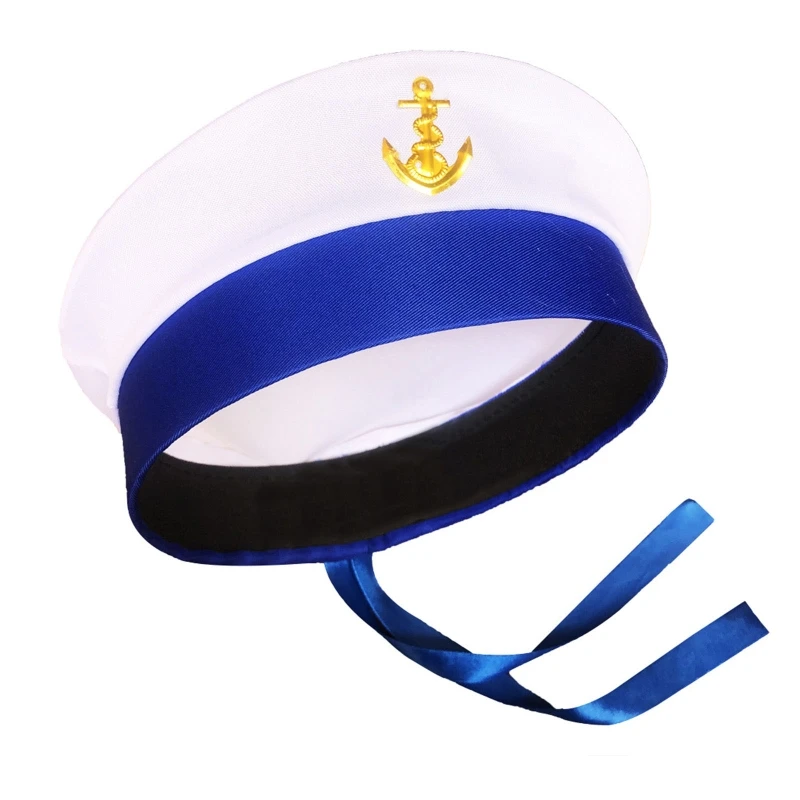 652F Sailor Hat Yacht Captain Hat Sailor Captain Costume Men Navy Marine Hat Adjustable Boat Navy Hat for Adult Kid Men Women