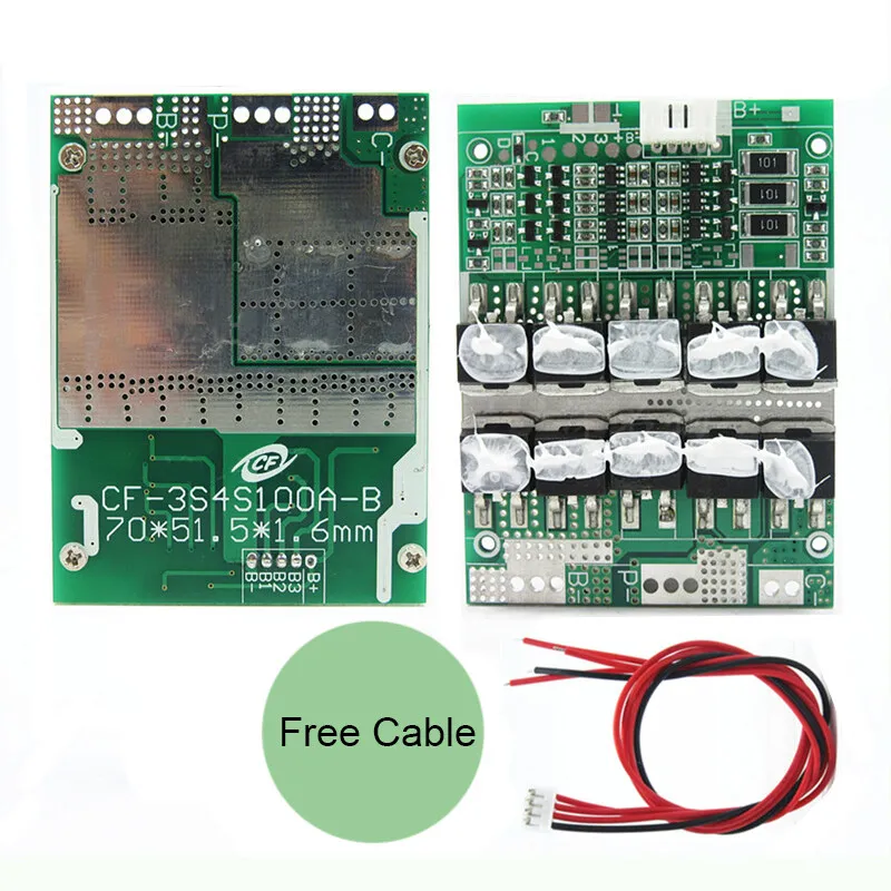 3S 12V Split Port 100A Polymer 18650 Lithium Battery Protection Board with Balance